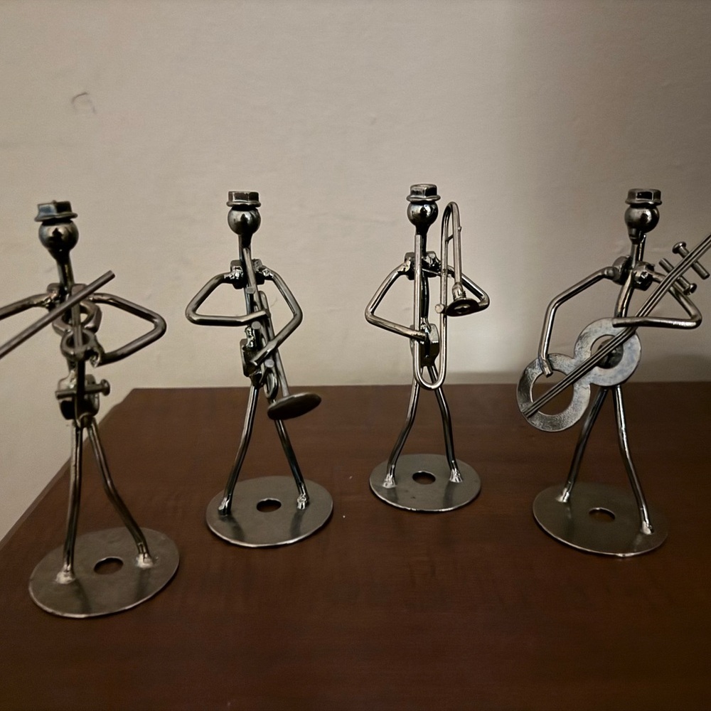 Metal Jazz Musician Figurine Set - Silver Decorative Home Art